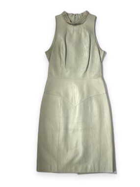 Chanel 08P Lambskin Leather Sheath Dress Sage Green FR 34 / US 2 Cruise 2008